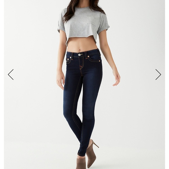 NEW TRUE Religion HALLE MID RISE SUPER SKINNY Dark Blue Denim JEAN - Picture 2 of 10